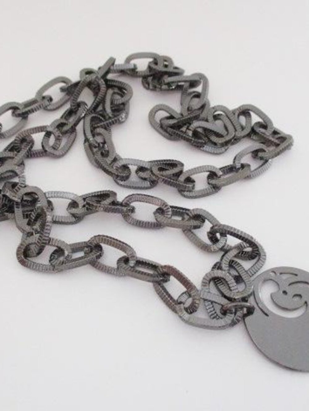 Gunmetal Chunky Chain Round Pendant Statement Necklace